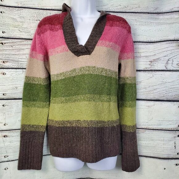 Maurices Women’s L Striped Knit Sweater Hoodie Pullover Wool Blend - Picture 1 of 6